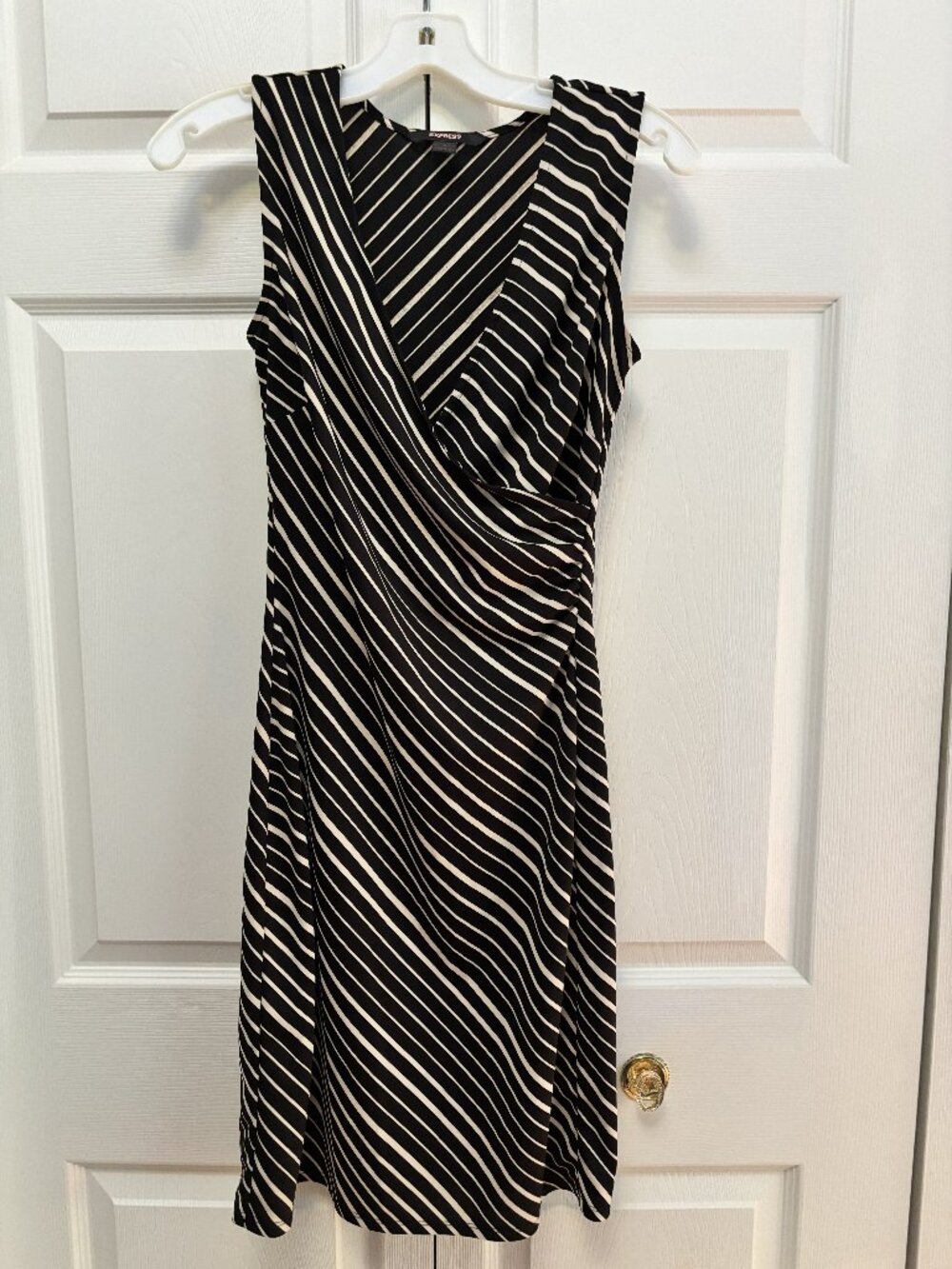 Express Size 4 Black White Striped Faux Wrap Midi Dress Sleeveless